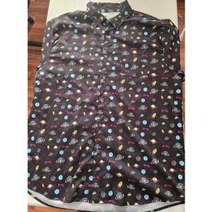 Buc ee's Space Rocket Planet UFO Button Down Shirt Men's 2XL Black Novelty